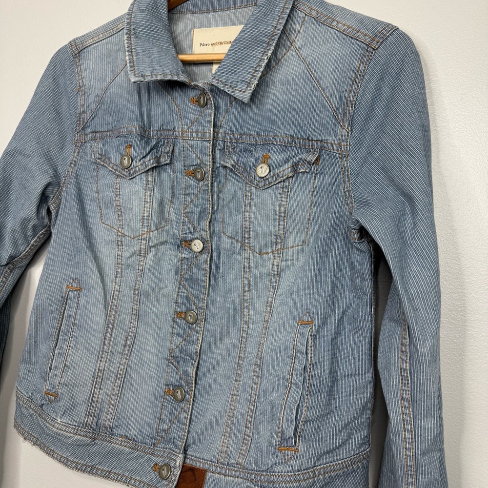 Pilcro And The Letterpress Denim Rail Road Stripe Jacket Jean Jacket Trucker L - Picture 4 of 8